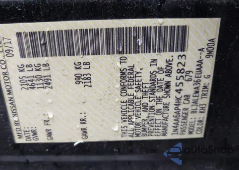 2017 Nissan Maxima 3.5 Sl z USA, uszkodzony, nr VIN 1N4AA6AP4HC455823